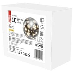 EMOS Vánoční dekorace DCLW28 LED vánoční skleněná koule – vločky, 12 cm, 3x AA, vnitřní, teplá bílá, časovač