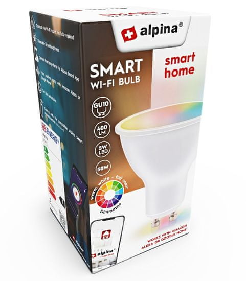 Alpina Chytrá žiarovka LED RGB WIFI biela + farebná GU10