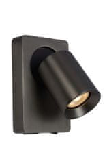 LUCIDE NIGEL - Nástenné bodové svietidlo - LED Dim. - GU10 - 1x5W 3000K - S nabíjacím bodom USB - Čierna oceľ