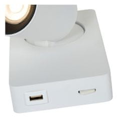 LUCIDE NIGEL - Nástenné bodové svietidlo - LED Dim. - GU10 - 1x5W 3000K - S USB nabíjacím bodom - Biela