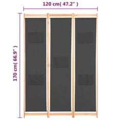 Vidaxl 3-panelový paraván sivý 120x170x4 cm látkový