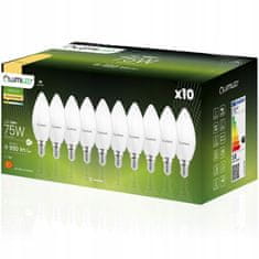 LUMILED 10x LED žiarovka E14 B35 10W = 75W 990lm 3000K Teplá biela 180°