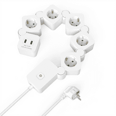 HAMA flexibilný predlžovací prívod, 5x zásuvka schuko, 2x USB-A, 1,4m