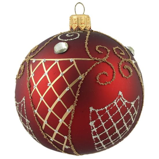 Decor By Glassor Vianočná guľa červená s kamienkami (Veľkosť: 8)