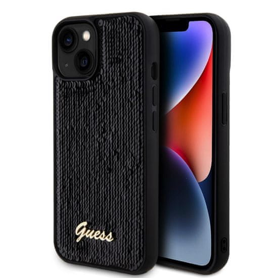 Guess Zadný kryt Sequin Script Logo pre iPhone 15 Plus Black