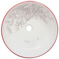 Petromila vidaXL Umývadlo na dosku bielo-červené okrúhle Φ41x14 cm keramické