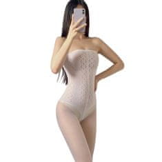 Temptly Biely bodystocking s jemnými otvormi bez ramienok