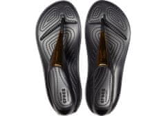 Crocs Serena Metallic Bar Flip-Flops pre ženy, 36-37 EU, W6, Žabky, Šlapky, Papuče, Gold/Black, Čierna, 206420-751