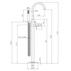 AQUALINE CETO vaňová batéria s pripojením do podlahy, výška 1175mm, čierna mat BV357B - Aqualine