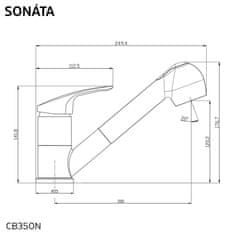 Mereo , Drezová stojanková batéria, Sonáta, s výsuvnou sprchou, chróm, MER-CB350N