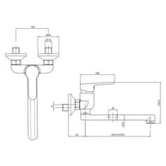 Mereo Mereo, Drezová nástenná batéria, Zuna, s ramienkom plochým rovným 160 mm, chróm, MER-CB302A02Z