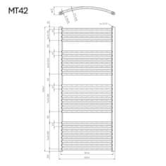 Mereo , Vykurovací rebrík 450x1330 mm, oblý, biely, MER-MT32