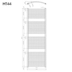 Mereo , Vykurovací rebrík 450x1330 mm, oblý, biely, MER-MT32