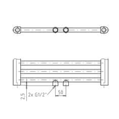 Mereo , Vykurovací rebrík 450x1330 mm, rovný, biely, stredové pripojenie, MER-MT02S