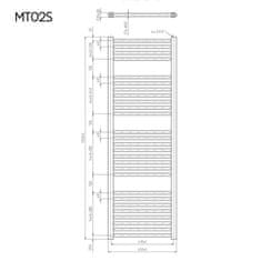 Mereo , Vykurovací rebrík 450x1330 mm, rovný, biely, stredové pripojenie, MER-MT02S