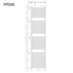 Mereo , Vykurovací rebrík 450x1330 mm, rovný, biely, stredové pripojenie, MER-MT02S