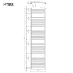 Mereo , Vykurovací rebrík 450x1330 mm, oblý, biely, stredové pripojenie, MER-MT32S