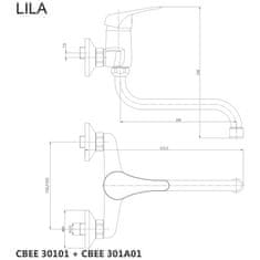 Mereo , Drezová nástenná batéria, Lila, s ramienkom rúrkovým pr. 18 mm - 200 mm, chróm, MER-CBEE30101