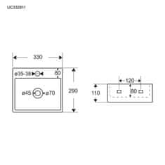 Mereo , Umývadlo na dosku aj zavesenie be prepadu, 330x290x110 mm, keramické, MER-UC332911