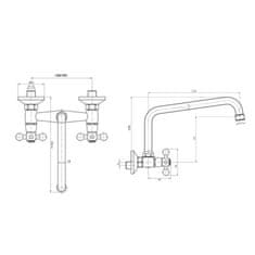 Mereo , Retro Viktorie batéria drezová, nástenná, s U ramienkom rúrkovým ø 18 mm - 230 mm, MER-CBL30104