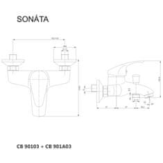 Mereo , Vaňová nástenná batéria, Sonáta, bez príslušenstva, chróm, MER-CB90103N