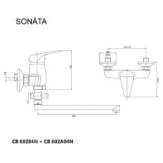 Mereo , Nástenná batéria do byt. jadra, Sonáta, s plochým ramienkom 300 mm, bez príslušenstva, chróm, MER-CB60204N