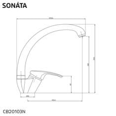 Mereo , Drezová stojanková batéria, Sonáta, s ramienkom nad pákou, výška 245 mm, chróm, MER-CB20103N