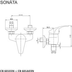 Mereo , Sprchová nástenná batéria, Sonáta, bez príslušenstva, chróm, MER-CB60103N