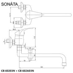 Mereo , Nástenná batéria do byt. jadra, Sonáta, bez příslušenstva pr. 18 mm - 330 mm, chróm, MER-CB602A03N