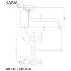 Mereo , Drezová nástenná batéria, Kasia, s ramienkom rúrkovým pr. 18 mm - 200 mm, chróm, MER-CBS301