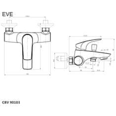 Mereo , Vaňová nástenná batéria, Eve, bez príslušenstva, 150 mm, chróm, MER-CBV90103