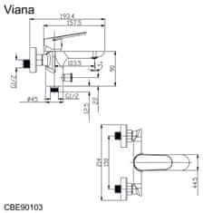 Mereo Mereo, Vaňová nástenná batéria, Viana, bez príslušenstva, 150 mm, chróm, MER-CBE90103