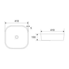 Mereo , Umývadlo na dosku bez prepadu, 410x410x150 mm, štvorcové, keramické - pre zaslanie balíkom, MER-UC414115SP
