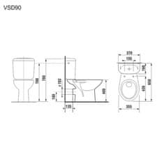 Mereo , WC kombi, zadný odpad s armatúrou, MER-VSD90 (H8602760007871)