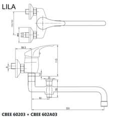 Mereo , Nástenná batéria do byt. jadra, Lila, s ramienkom pr. 18 mm - 330 mm, bez přísluš., MER-CBEE602A03