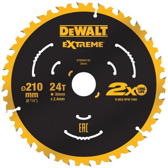 DeWalt Kotúč na rezanie dreva 210x30mm 24 zubov s klincami EXTREME DeWALT DT20432