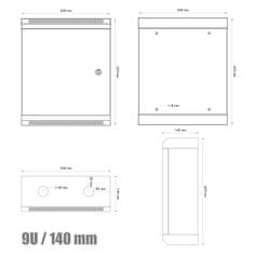 DATACOM 10" rack jednodielny 9U/140 čierny plech.dvere