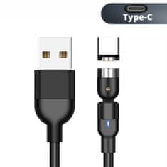 Maclean Magnetický kábel Maclean, uhlový, podporuje rýchle nabíjanie, USB C 3v1, 9V/2A, 5V/3A, čierny nylonový oplet, 1m, MCE474