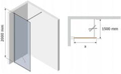 Mexen Kioto, sprchová zástena typu WALK-IN 130x200 cm, 8mm šedé sklo, 800-130-000-00-40