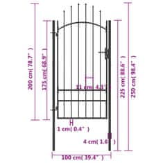 Vidaxl Záhradná brána, oceľ 1x2,5 m, čierna
