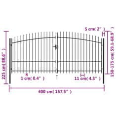 Vidaxl Dvojkrídlová ozdobná brána s hrotmi 400x225 cm