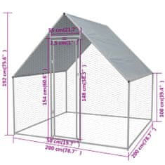 Vidaxl Vonkajšia klietka pre sliepky 2x2x1,92 m, pozinkovaná oceľ