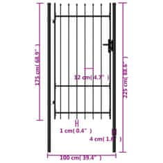 Vidaxl Jednokrídlová plotová brána s hrotmi, oceľ 1x1,75 m, čierna