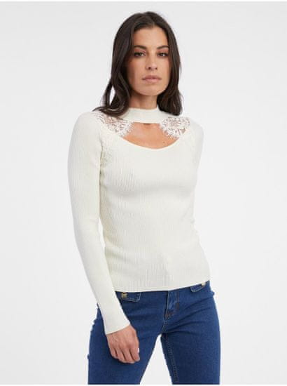 Orsay Krémový dámsky ľahký sveter s čipkou