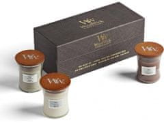 Woodwick Woody set 3x malá vonná sviečka s dreveným knôtom 3x 85 g