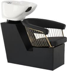 Enzo Zoe Gold Set kadeřnické umyvadlo a 2 x otočná hydraulická kadeřnická židle pro kadeřnický salón myčka pohyblivá miska keramická baterie ruční baterie
