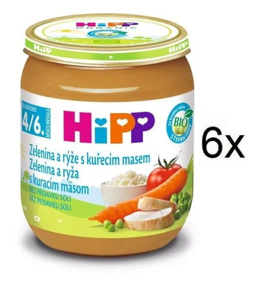 HiPP BIO Zelenina a ryža s kuracím mäsom - 6 x 125 g