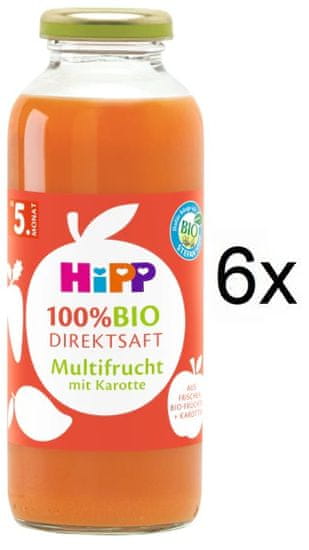 HiPP 100 % BIO JUICE Ovocná šťava s karotkou, 6 x 330 ml, od uk. 4.měsíce