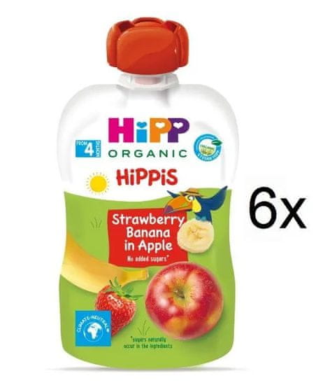 HiPP BIO 100% ovocie Jablko-Banán-Jahoda 6 x 100 g