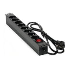 MHpower Rozvodný panel PDU-FR4K8 19" 8x230V, 16A, 4000W, čierny, kábel 1,8m, hliníkový